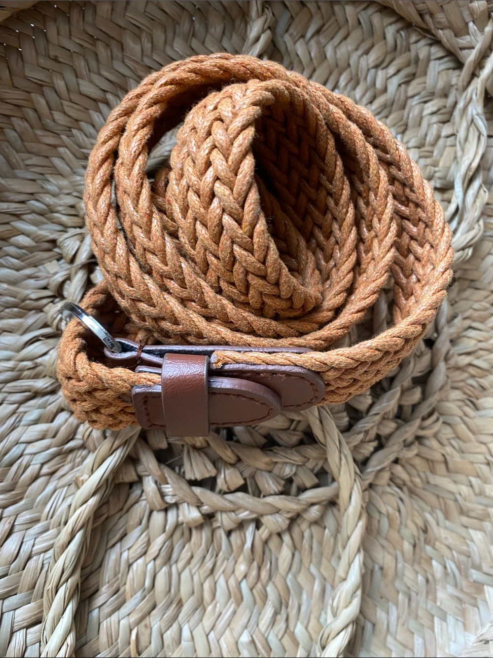 Simons Twik Boho Braided Rope Belt Tan Adjustable O-Ring Waist Cinch